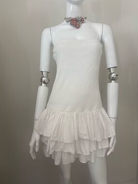 Say What? White Strapless Ruffle-Tier Mini Dress